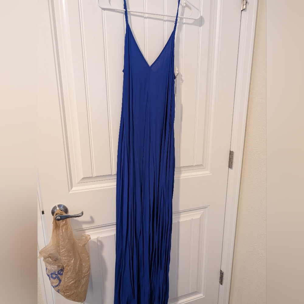 LAWLESS Blue Spaghetti Strap Maxi Dress for Prom